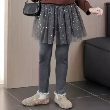 Детская одежда для девочек Зимняя плюшевая и утолщенная юбка-брюки Сетчатая юбка-подкладка из двух частей Леггинсы для детей и девочек Модные брюки 100 розовый