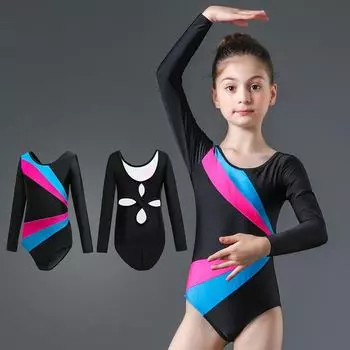 Детская одежда для гимнастики и танцев: Варианты с длинными и короткими рукавами для тренировок девочек HG2209, 120cm красный/чёрный