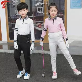 Детская одежда для гольфа в осеннем стиле TTYGJ: Корейская тонкая дышащая футболка с длинным рукавом и лацканами для мальчиков и девочек Small белый