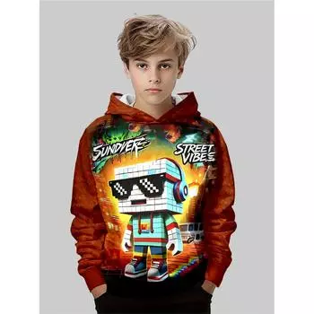 Детская одежда для мальчика с капюшоном, с длинным рукавом, с 3D-принтом, детская весенне-осенняя повседневная модная толстовка 5-6Y