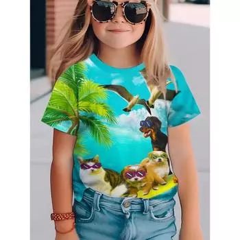 Детская одежда для мальчиков, футболка с коротким рукавом для девочек, повседневная, с принтом животных, стильная детская летняя одежда, одежда для девочек, топы, футболки 100