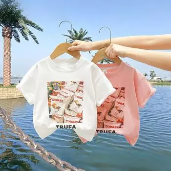 Детская одежда для мальчиков и девочек Футболка с коротким рукавом Лето для детей Летние топы с коротким рукавом для малышей 80cm розовый