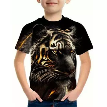 Детская одежда для мальчиков, модная футболка с принтом тигра для мальчиков, детские топы для девочек, летний топ с коротким рукавом для детей, футболка для девочек, детская одежда 100cm