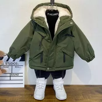 Детская одежда для мальчиков, осенне-зимняя одежда из бархата и хлопка 2024, новый детский утолщенный пирог, чтобы преодолеть красивое детское зимнее пальто сверху 90cm чёрный