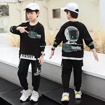 Детская одежда, для мальчиков, весенне-осенние спортивные костюмы, большие дети 160 чёрный