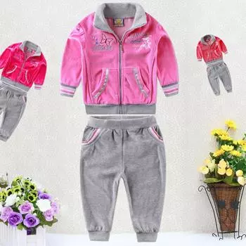 Детская одежда для младенцев для девочек, велюровый комплект брюк с длинными рукавами на зиму и весну со шляпой, детская одежда на молнии 1T светло-розовый