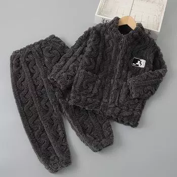 Детская одежда для сна осень-зима фланелевая пижама для девочек и мальчиков топы с длинными рукавами + брюки костюмы модная домашняя одежда детский костюм для сна 120cm чёрный