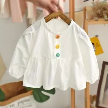 Детская одежда Футболка для девочек Детская повседневная белая свободная с длинными рукавами Детская однотонная одежда Детская одежда Осенняя хлопковая толстовка 80 белый