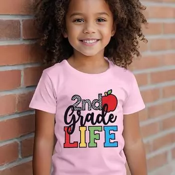 Детская одежда Футболка для девочек с коротким рукавом Детская летняя одежда Повседневная детская летняя одежда с мультяшными буквами Одежда для девочек 100