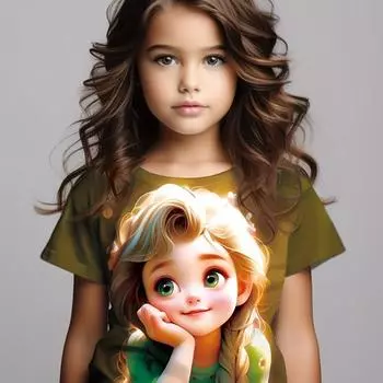 Детская одежда Футболка для девочек с коротким рукавом Детский топ Повседневная детская летняя одежда с принтом животных из мультфильмов Одежда для девочек 100