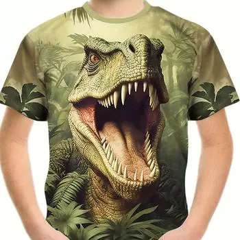 Детская одежда Футболка для мальчика с короткими рукавами 3D-мультяшный динозавр Повседневный круглый вырез с короткими рукавами Топ 170