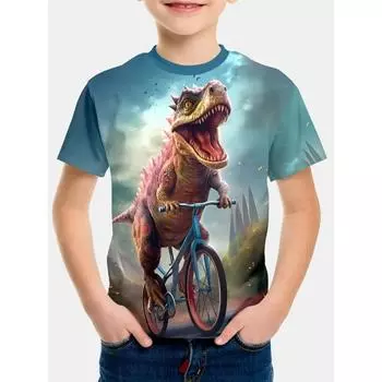 Детская одежда Футболка для мальчиков Футболка с принтом динозавра для мальчика Топы с коротким рукавом Футболка с круглым вырезом для девочек Модная детская одежда для мальчиков 100