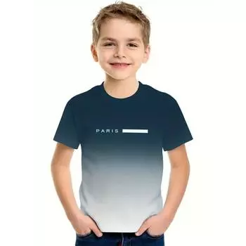 Детская одежда Футболка для мальчиков Футболка с принтом в виде Парижа для мальчика Летняя простая детская одежда Модный детский топ с круглым вырезом 100cm