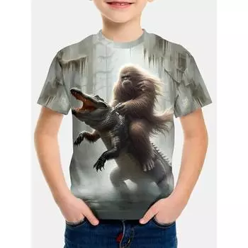 Детская одежда Футболка для мальчиков Футболка с принтом динозавра для мальчика Топы с короткими рукавами Футболка с круглым вырезом для девочек Модная детская одежда для мальчиков Рубашка 110