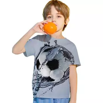 Детская одежда Футболка для мальчиков с коротким рукавом 3D Футбольный принт Детская летняя одежда Стильная одежда для активного отдыха с круглым вырезом для мальчиков и девочек Топы 100
