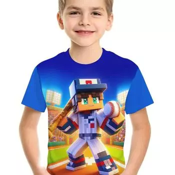 Детская одежда Футболка для мальчиков с коротким рукавом Детская футболка с креативным принтом Забавная детская летняя одежда Одежда для девочек Топы с круглым вырезом 130