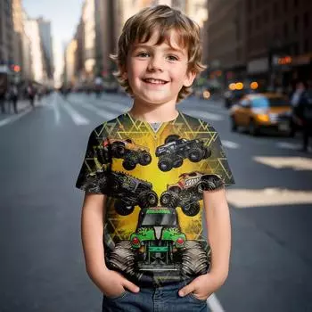 Детская одежда Футболка для мальчиков с коротким рукавом Гонки 3D Принт Детская летняя одежда Модная одежда для мальчиков и девочек с рисунком Топы с круглым вырезом 100