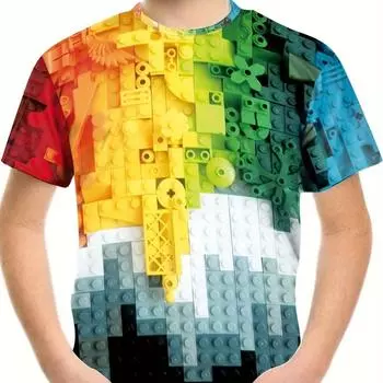 Детская одежда Футболка для мальчиков с коротким рукавом Детские футболки с 3D-принтом в виде строительных блоков Забавная детская летняя одежда Одежда для девочек 100cm