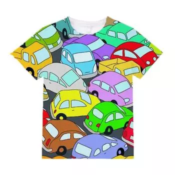 Детская одежда Футболка для мальчиков с коротким рукавом 3D принт с изображением мультяшной машины Детская летняя одежда Повседневная стильная одежда с круглым вырезом для девочек Топы 100