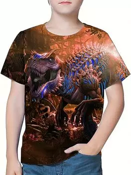 Детская одежда Футболка для мальчиков с коротким рукавом Крутой 3D-принт с динозаврами Детская летняя одежда Стильная уличная одежда для девочек Топы 100