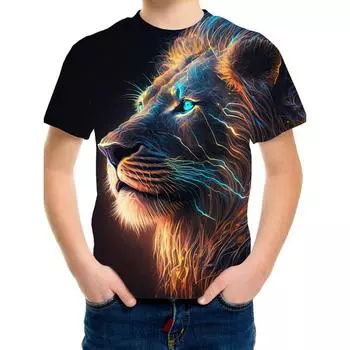 Детская одежда Футболка для мальчиков с коротким рукавом Детская футболка с принтом животных из мультфильмов Повседневная детская летняя одежда Топы с круглым вырезом для девочек 100