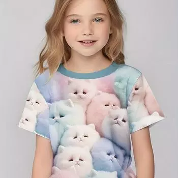 Детская одежда Футболки для девочек Детские футболки с коротким рукавом Милый узор с принтом Повседневная одежда для девочек Детская летняя одежда Топы 100