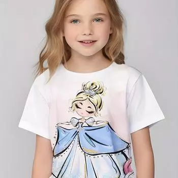 Детская одежда Футболки для девочек Детские футболки с коротким рукавом Милый узор с принтом Повседневная одежда для девочек Детская летняя одежда Топы 130