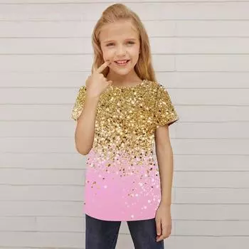 Детская одежда Градиентная одежда Детские футболки с рисунком для девочек Детские футболки с короткими рукавами для девочек Модная летняя одежда для девочек 100CM