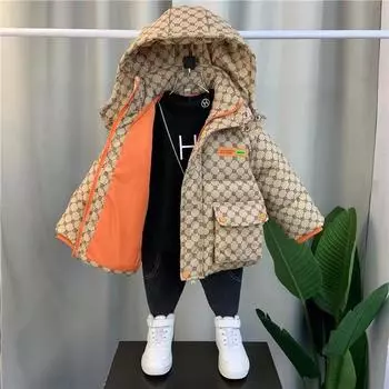 Детская одежда из хлопка для мальчиков, модная зимняя одежда для мальчиков и детей, детская одежда из утолщенного хлопка, хлопок 150 хаки