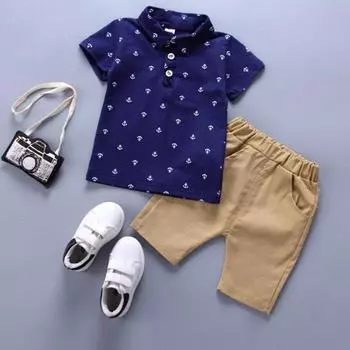 Детская одежда, комплекты из двух предметов для мальчиков, новая летняя повседневная футболка с короткими рукавами, спортивные штаны, детский хлопковый костюм 9-12m темно-синий