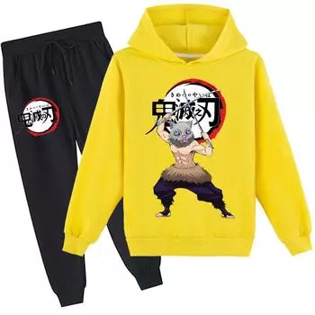 Детская одежда, комплекты с капюшоном для мальчиков и девочек в возрасте от 3 до 13 лет, модный модный принт с длинными рукавами и принтом «Убийца демонов» 100 синий