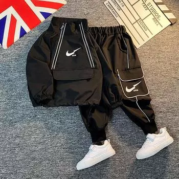 Детская одежда, костюм, детская толстовка, повседневная спортивная одежда для мальчиков, одежда для мальчиков 100cm чёрный