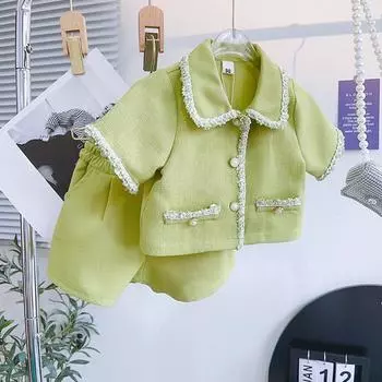 Детская одежда, костюм для девочек, детская летняя одежда в западном стиле, модная юбка с короткими рукавами 90cm зелёный