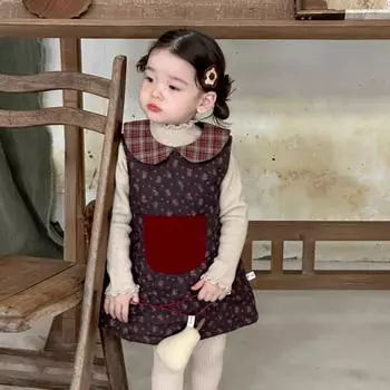 Детская одежда Костюм для девочек Юбка 2024 Осень и зима Новый детский корейский жилет Хлопковая юбка Топ Детская одежда 90 чёрный