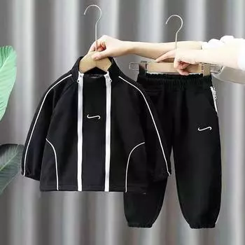 Детская одежда Костюм-свитер для мальчиков Весенняя повседневная спортивная одежда Комплекты из двух частей 90cm кофейный