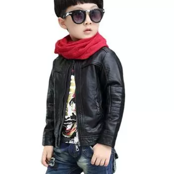 Детская одежда, кожаные куртки для мальчиков и девочек, весенне-осенние детские пальто, однотонная куртка с воротником-стойкой 100 чёрный