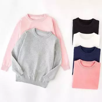 Детская одежда Круглый вырез Средний и большой детский свитер Пуловер Чистый хлопковый свитер для мальчиков и девочек Нижний свитер 100cm белый