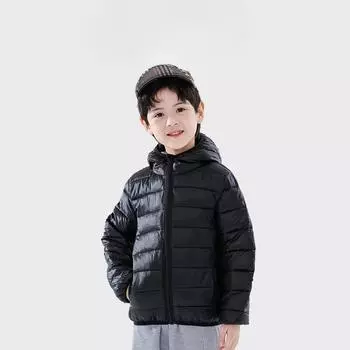 Детская одежда Легкая и тонкая хлопковая одежда Осенняя и зимняя одежда Бархатная теплая куртка С капюшоном и простая 110cm светло-синий