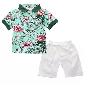 Детская одежда, летний костюм для мальчика, модная повседневная рубашка с короткими рукавами, шорты, комплект из двух предметов
