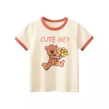 Детская одежда, летняя новая стильная детская футболка с короткими рукавами и рисунком медведя, одежда для маленьких девочек 90cm