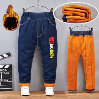 Детская одежда Мальчики Плюс Вельветовые джинсы Утолщенные зимние детские теплые штаны Детские джинсовые хлопковые штаны Зимние 140 синий