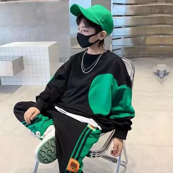 Детская одежда мальчики весенний костюм новые весенние и осенние модели спортивные мальчики средние и большие дети весной красивый свитер прилив 120cm