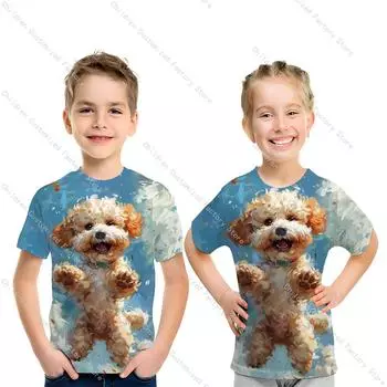 Детская одежда Милая собачка 3D принтованная футболка для мальчиков футболки с круглым вырезом и рисунком животных летние топы с коротким рукавом для девочек детские футболки 130