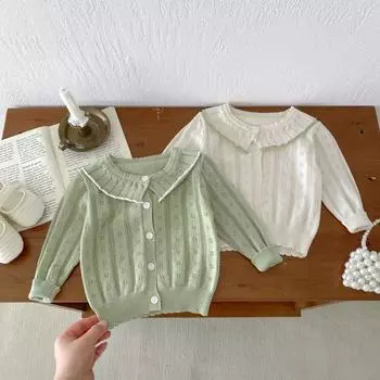 Детская одежда, милый детский вязаный свитер, летняя тонкая девочка, маленький снаружи, кардиган с кондиционером 66cm зелёный