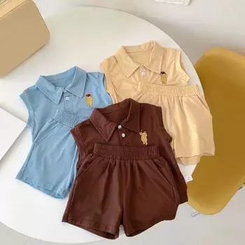 Детская одежда, милый универсальный костюм с шортами и короткими рукавами 130