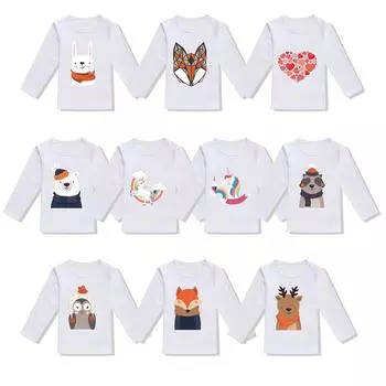 Детская одежда на весну и осень. Рубашки с рисунком для мальчиков и девочек. Детские футболки с длинными рукавами. Детские топы. 90cm