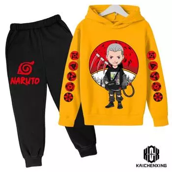 Детская одежда Наруто, модные толстовки с капюшоном для маленьких мальчиков, осенняя детская одежда, комплекты костюмов Саске из японского аниме «Какаши» для мальчиков 160