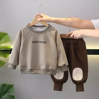 Детская одежда Новый комплект толстовок для мальчиков Детский комплект из двух предметов с длинными рукавами для красивых и озорных мальчиков на весну и осень S коричневый