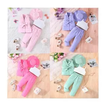 Детская одежда, новый костюм для девочек, брючный костюм + шапка, темпераментный детский костюм из 4 предметов, От 3 до 8 лет 3Y розовый