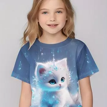 Детская одежда Одежда для девочек Футболка с коротким рукавом для девочек Милый топ с принтом животных для девочек Детская летняя одежда Одежда для девочек 100CM